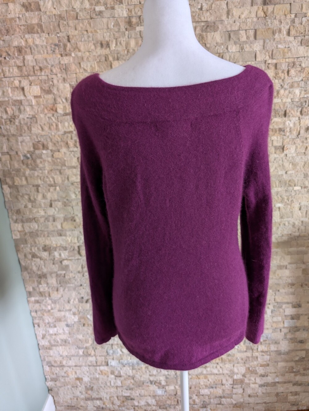 Angora Wool Blend Boatneck Long Sleeve Women's Sweater Sz L Purple Preppy image 2